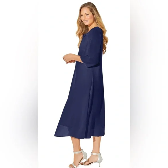 Catherines Midnight Dazzle Mesh Flyaway Dress Sz 1X Petite Navy Sparkly - Picture 3 of 10